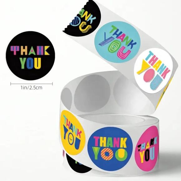 New 500 Piece Roll Self-Adhesive Thank You Stickers - 8 Designs - Picture 4 of 4